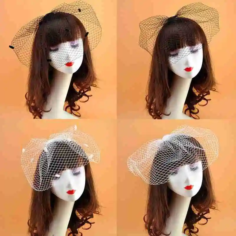 Вуаль для волос в горошек ручной работы белая Черная| |