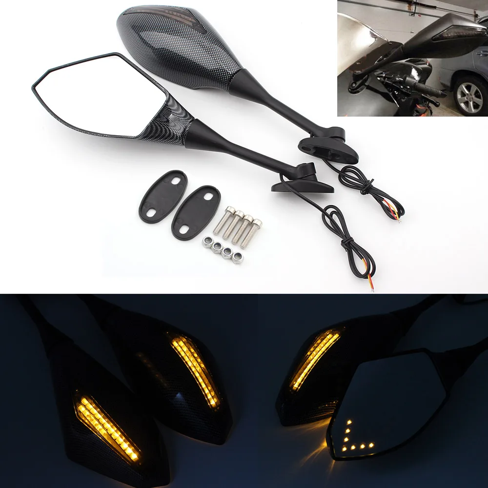 Мотоциклетные Углеродные светодиодные сигналы зеркала заднего вида для Honda CBR 300