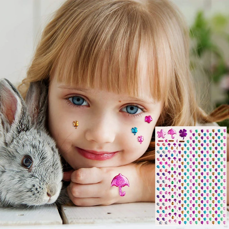 3D наклейки с драгоценными камнями блестящие Кристальные на лицо для девочек