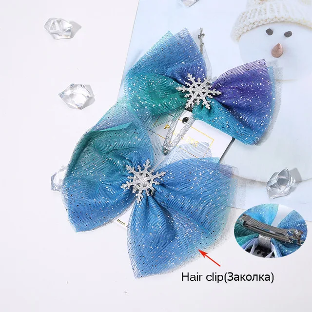 2pcs set Q M MISM Рождественские снежинки аксессуары для волос хрустальные заколки для волос для женщин зимние заколки для волос женские заколки синие резинки для волос - Цвет: 2pcs set Q
