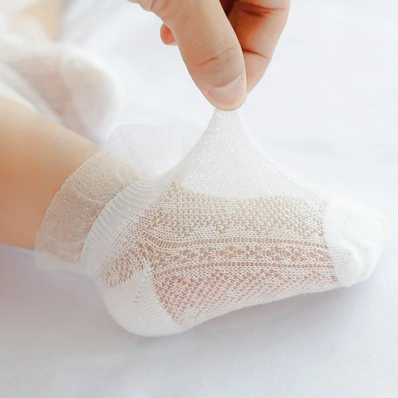 

2 Pairs Summer Baby Girls Socks Silk Cotton Thin Breathable White Pink Lace Princess Mesh Socks Children Short Ankle Sock