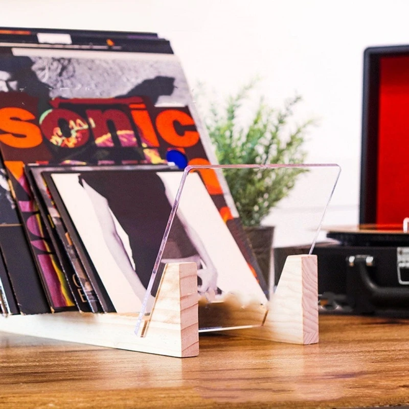 

Vinyl Record Storage Holder Large Capacity Display Stand with Clear Acrylic Ends Modern Solid Wooen LP Albums Deskop Sturdy Rack