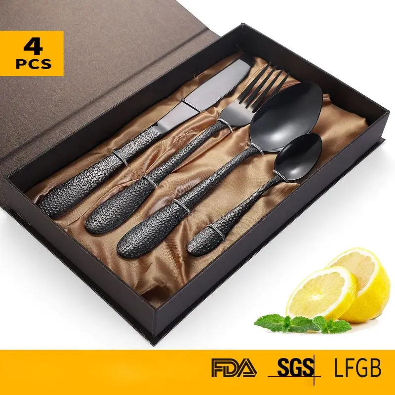 

4pcs stainless steel cutlery set metal tableware set knife fork spoon dinnerware set food dinner set classic gift dinner service