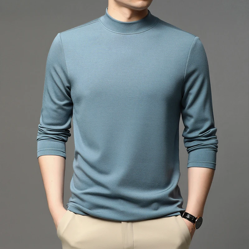 

Новинка 2021, топы на весну и осень, футболки, мужская футболка с длинным рукавом и воротником средней высоты, 8619-1020