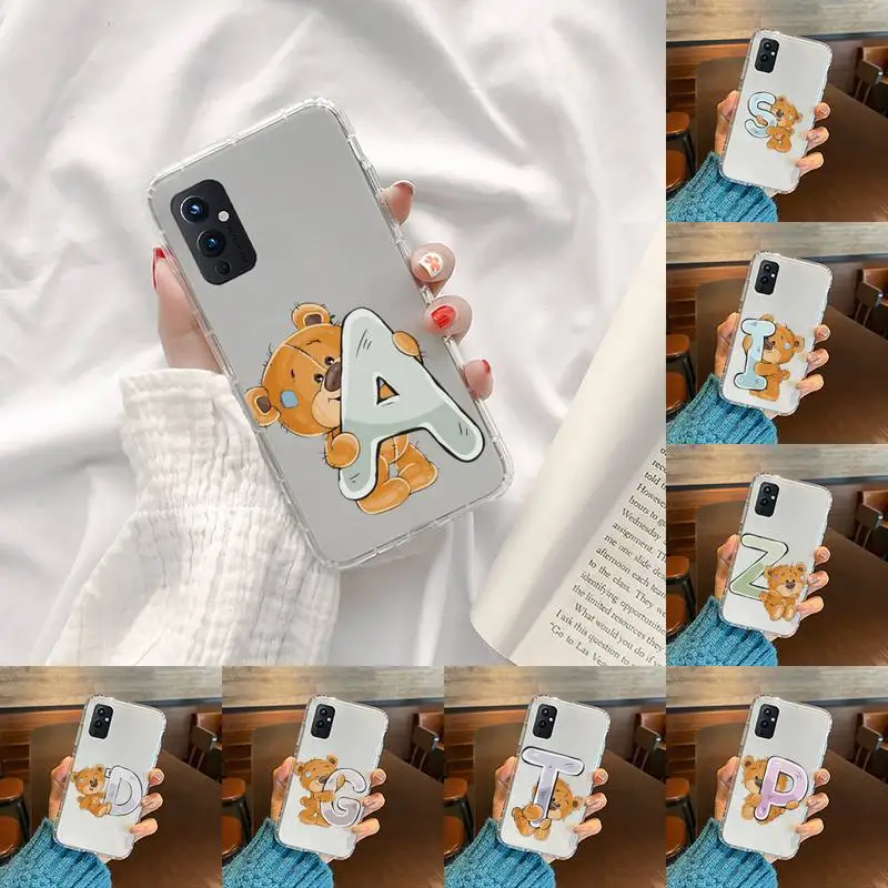 

Luxury bear letters Phone Case Transparent For OnePlus 9 8 7 7t 8t Oppo find X3 X2 reno5 Vivo X60 X50 Pro MeiZu 17 16XS