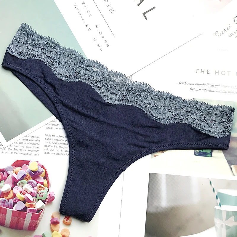 European and American underwear women's sexy lace cotton crotch thong modal seamless low waist ladies | Женская одежда