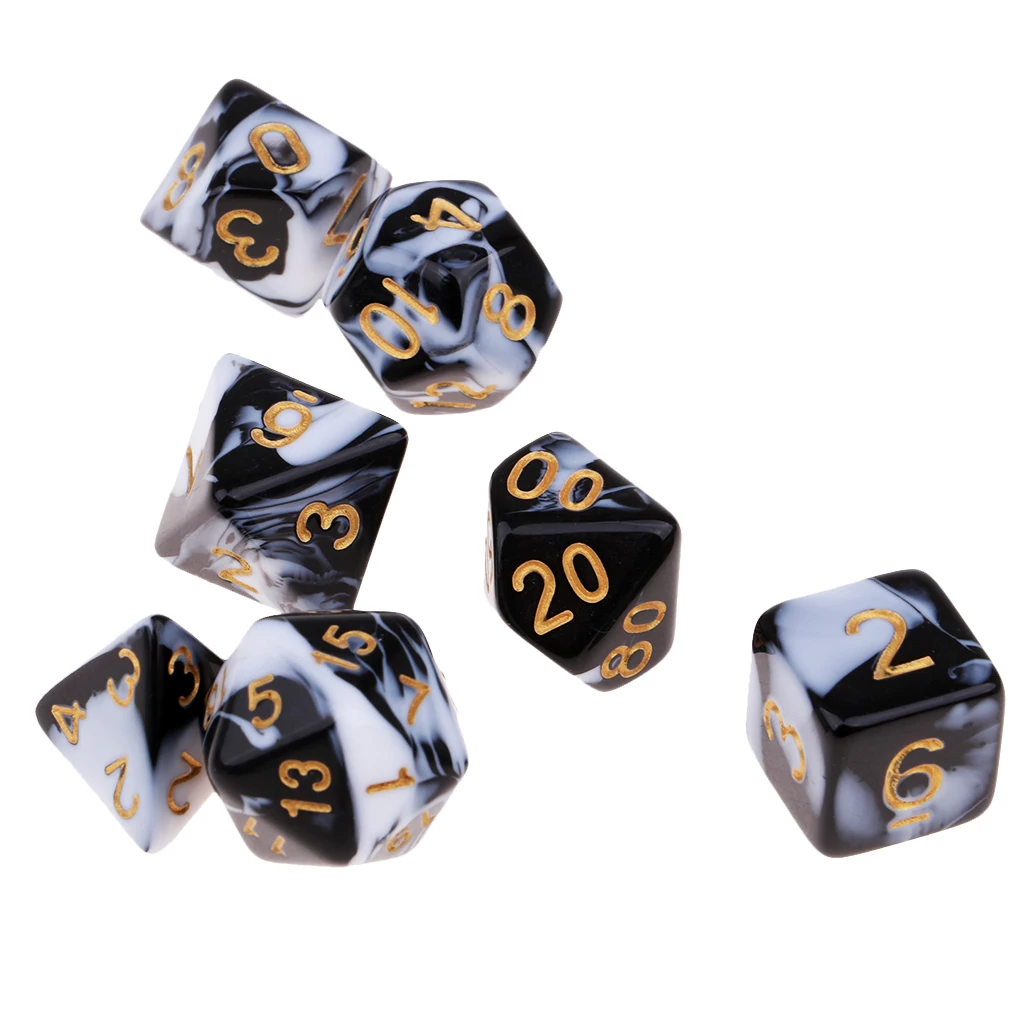 MagiDeal, 7 штук, многогранные кости для подземелий и драконов, D20, D12, D10, D8, D6, D4, настольные игры+ вечерние кубики - Цвет: 7pcs Black White