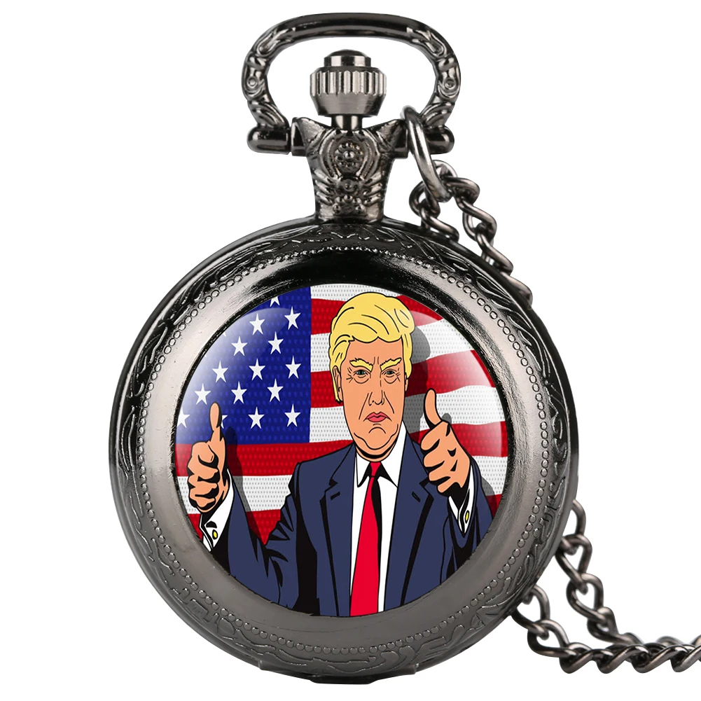 

Новые кварцевые карманные часы с изображением Трампа, президент, для мужчин, доступные арабские цифры, Женские аксессуары, цельный чехол с п...