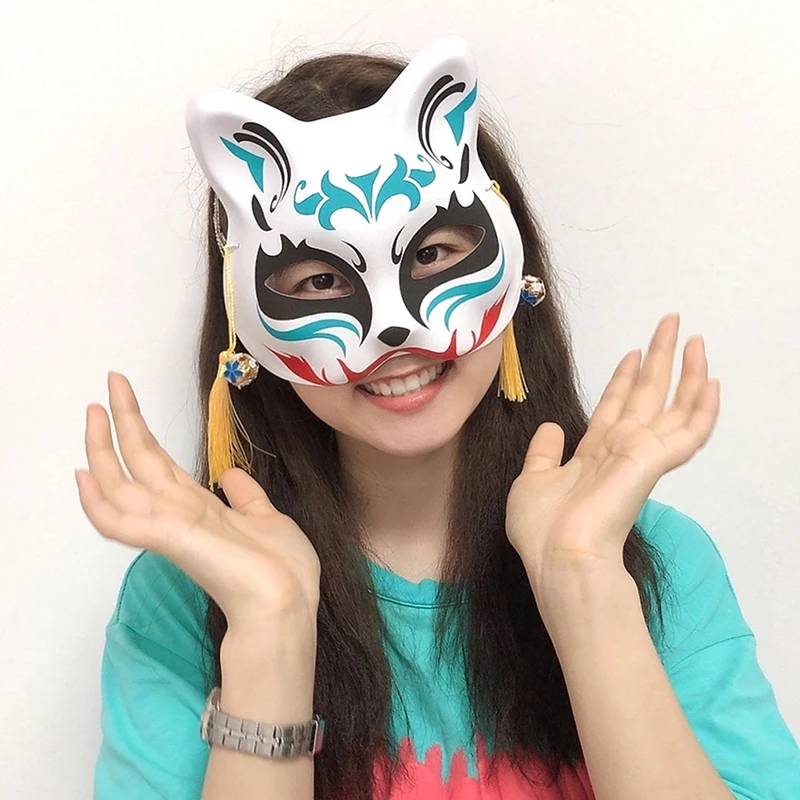 Унисекс японская маска лисы с кисточками и колокольчиком Нетоксичная Косплей