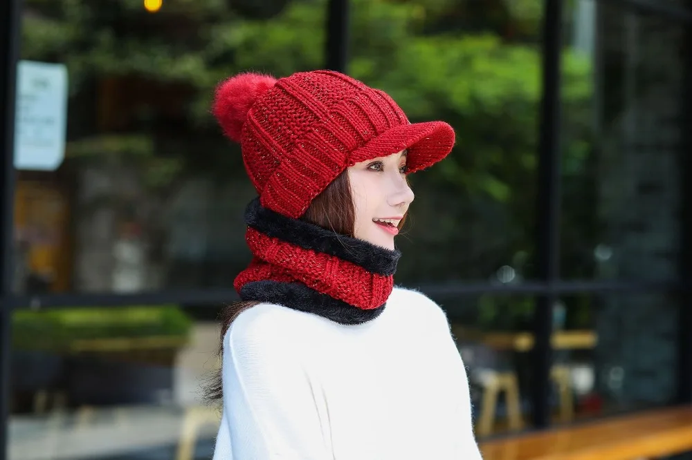 Зимние шапки для женщин Skullies Beanie, зимняя шапка для девочек, шерстяной шарф, шапка, набор s, Балаклава, маска, шапка, вязаная шапка