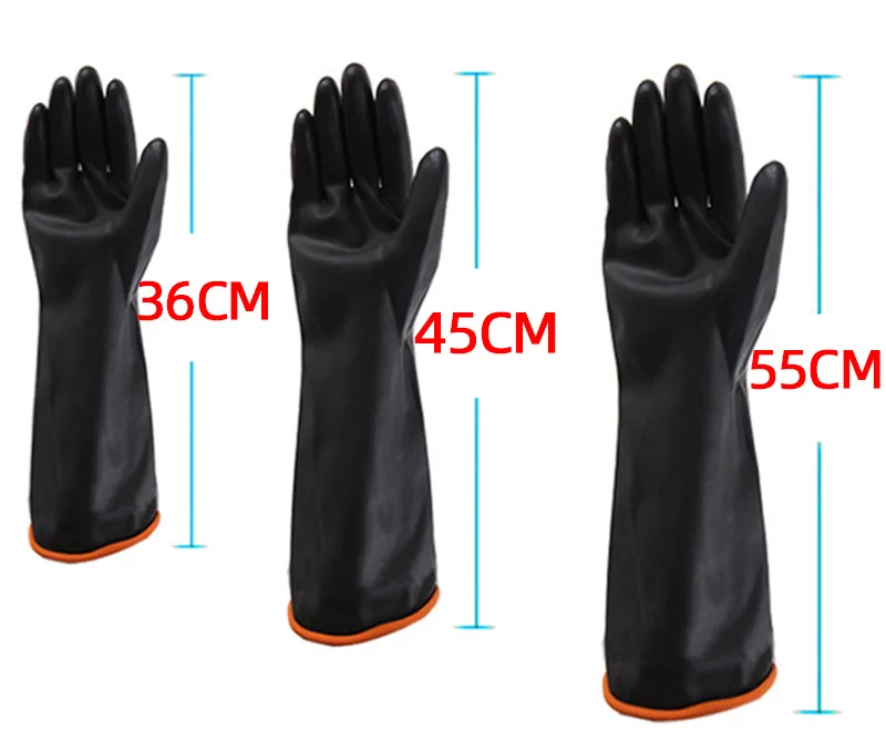

Rubber Gloves Anti-Erode Glove Black Double Layers Lengthen and Thicken Rubber Industrial Anti-Chemical 2 Pairs