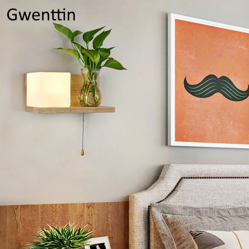Нордическая настенная лампа из дерева и стекла современное светодиодное бра