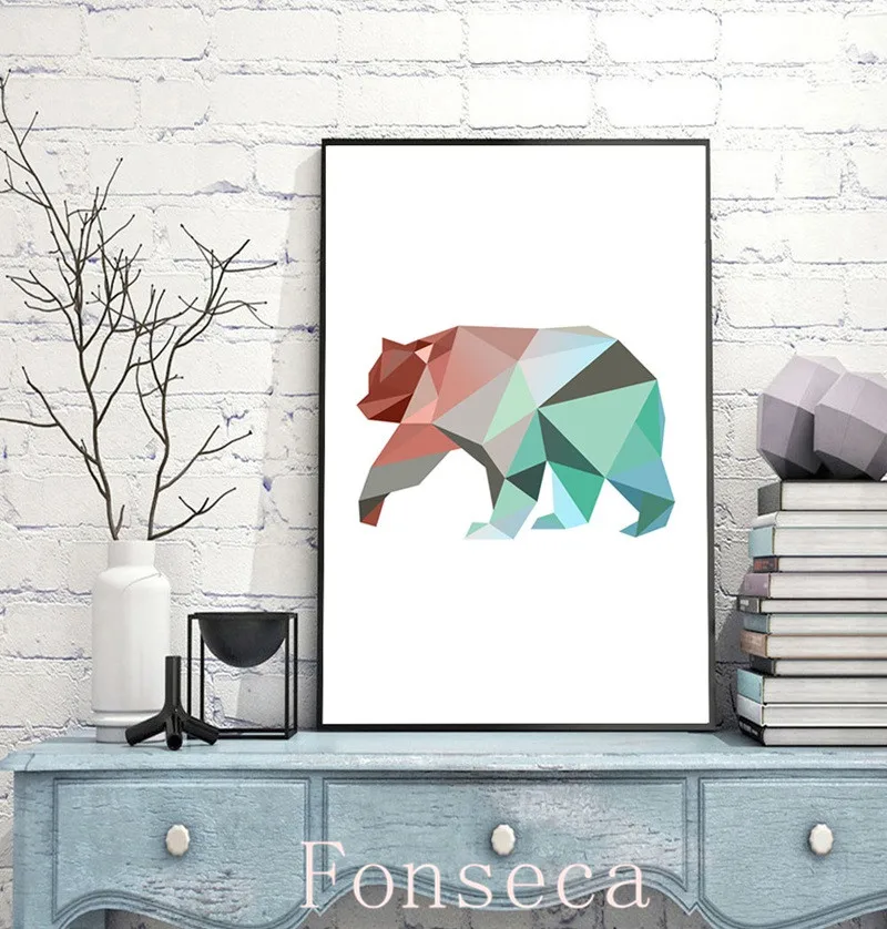 Скандинавские розовые и синие Геометрические Животные плакаты настенное