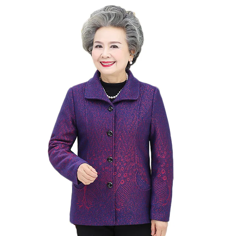 Elderly Women Spring Autumn Jacket 2021Middle-aged Mother Woolen Coat Grandmother Short Wool Outerwear Femme Plus Size 4XL 2074 | Женская