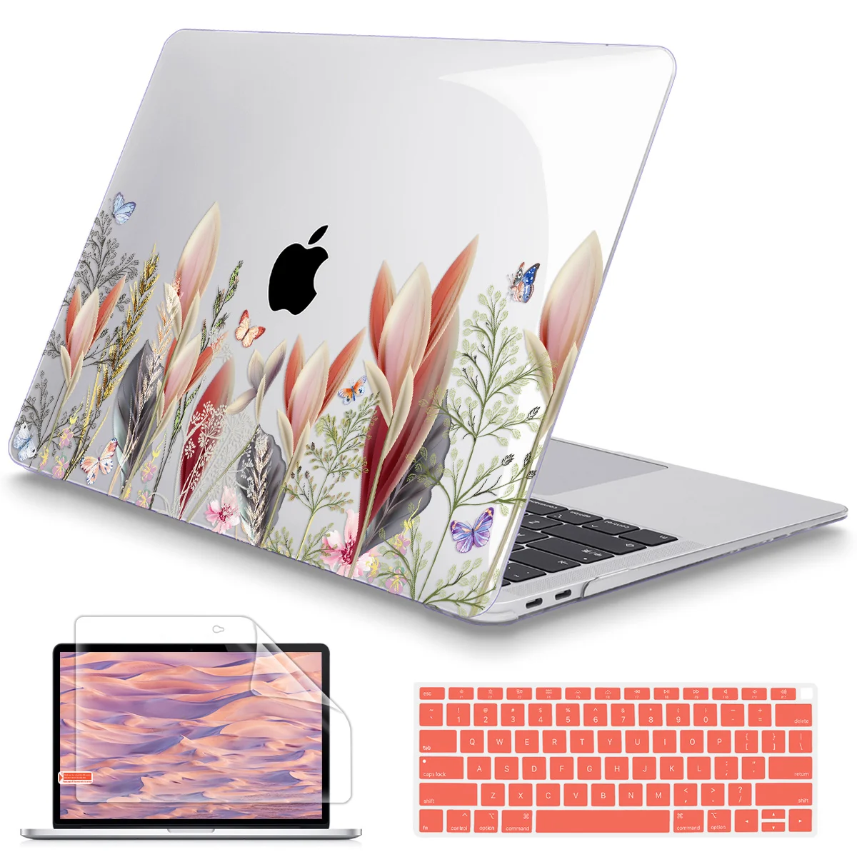 Floral Plastic Hard Case For MacBook Air Pro Retina 11 12 13 15 16inch 2020 M1 A2337 A2179 A2338 Keyboard Cover Screen Protector