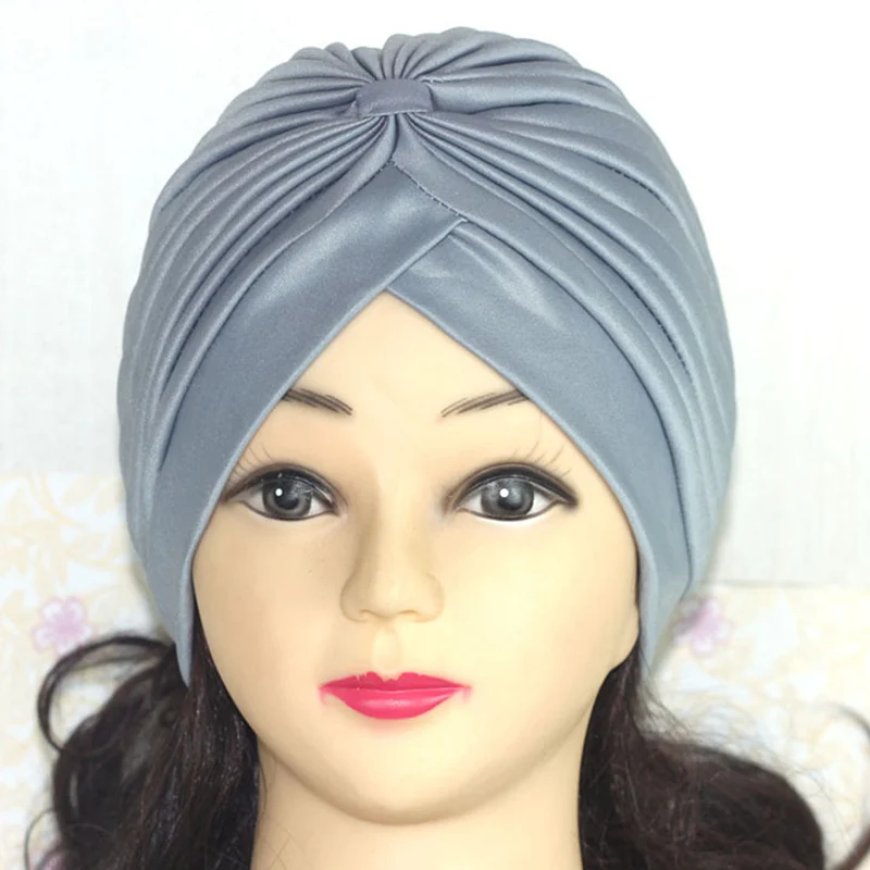 gray Bohemian Hijab Caps Muslim Women Solid Color Scarf Sun Protection Cap Muslim Multifunctional Turban Ramadan High Quality - Цвет: gray