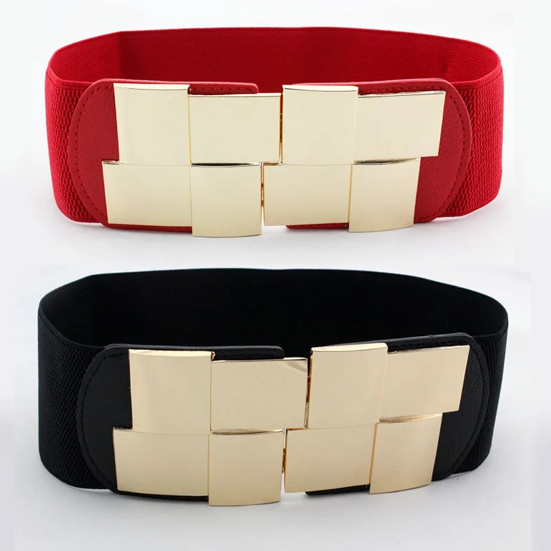 

2022 New Fashionable Ladies Elastic Skirt Wide Square Metal Buckle Belt Korean Style Women's Decorative Thick Waist Dress Belts