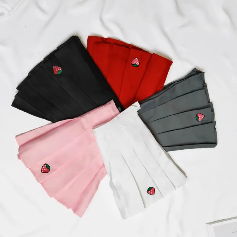 

Pink White Embroidery Pleated Skirt summer High Waist Mini Skirt Women's Fashion Slim Waist Casual Tennis Skirts school Vacation