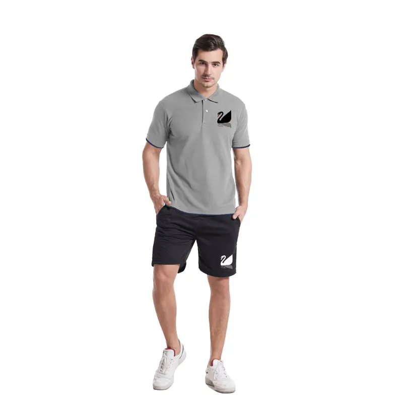 

Casual Sports Lapel Poloshirt Suit 2021 New Men Pure Color Short Sleeve Fashion Sports Jogging T-shirt+Sweat Shorts Two-piece