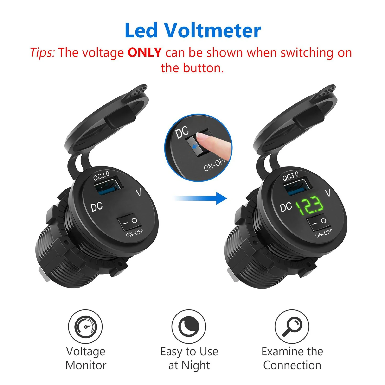 qc 3 0 car motorcycle usb charger socket power outlet led digital voltmeter 12v 24v boat motorcycle cigarette lighter sockets free global shipping