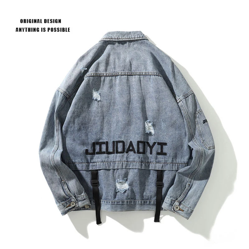 4xl мужские джинсовые куртки-бомберы с дырками винтажные готические буквы вышивка