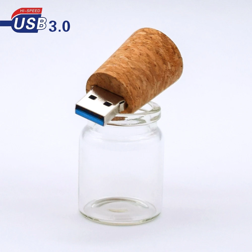 Новый стиль стеклянная бутылка + пробка деревянный USB флеш накопитель с логотипом