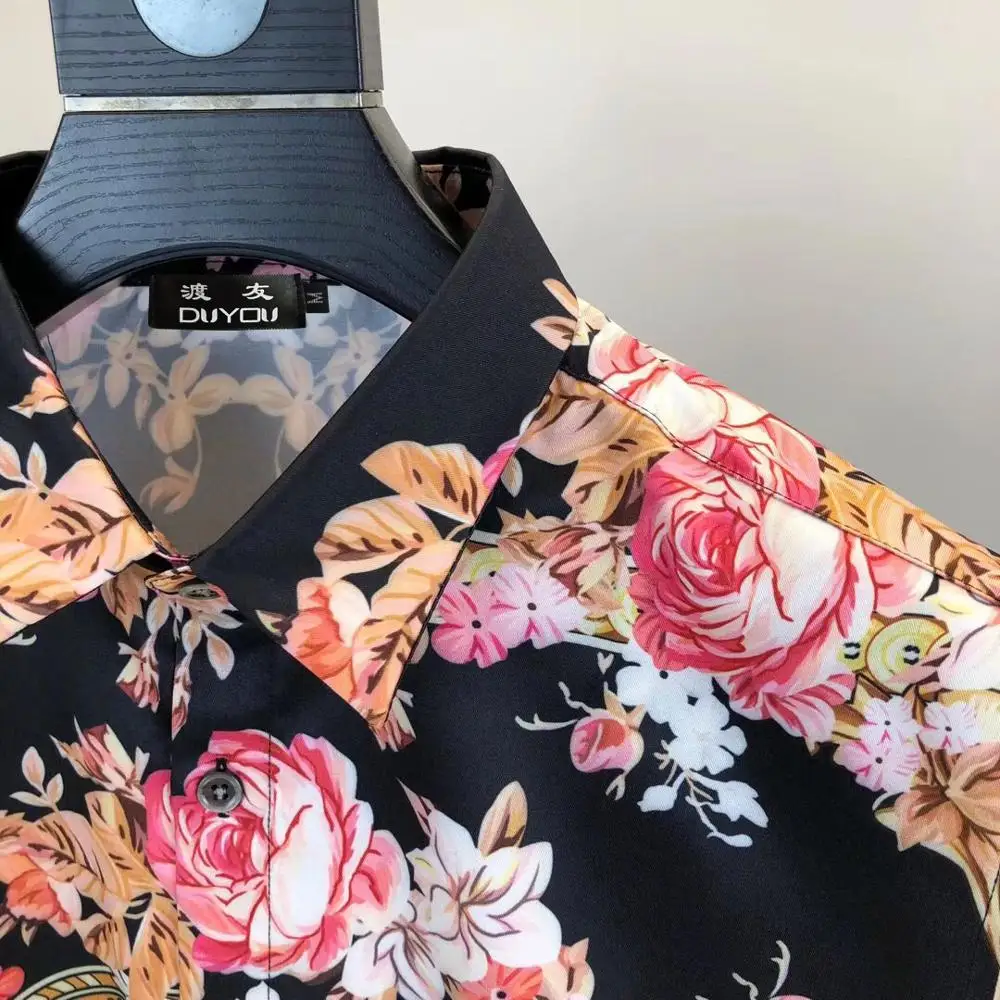 DUYOU для мужчин 100% хлопковая рубашка королевский Цветочный принт с длинным