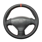 Чехол на руль для Peugeot 206, 1998-2005, SW 206-2003, 2005, 206, CC 2004, 2005, черный, искусственная кожа, красный маркер, прошитый вручную