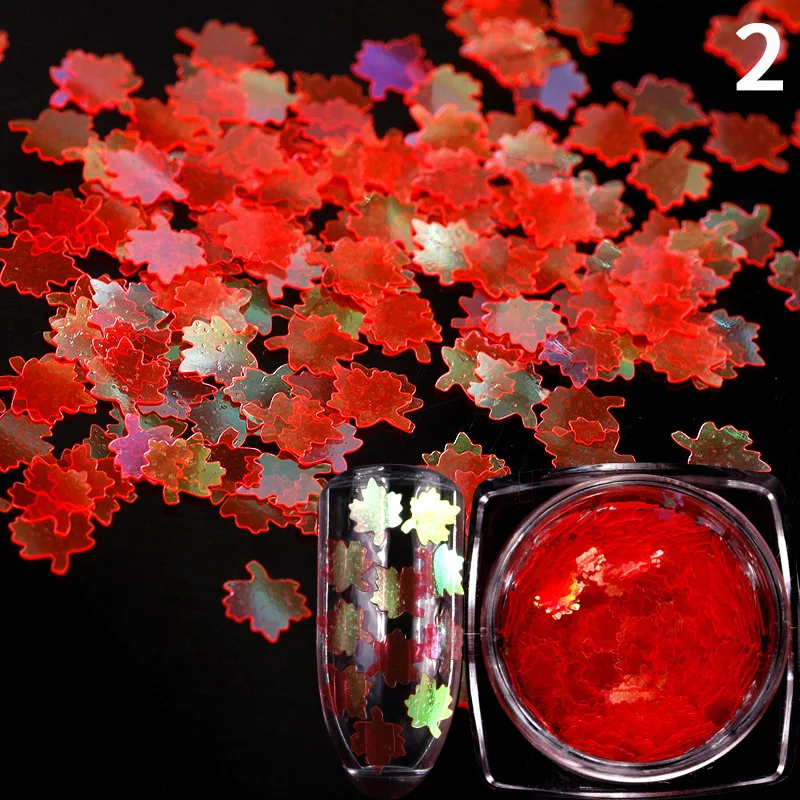 1 коробка блестящая голографическая палитра блесток для ногтей кленовый лист