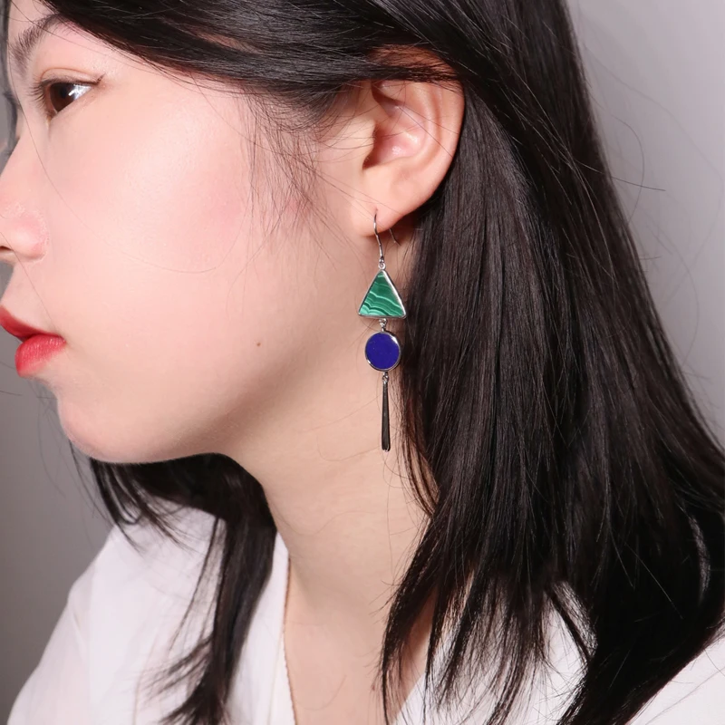 MIQIAO 2020 новые серебряные серьги на уши 925 Подвесные из натурального камня Малахит