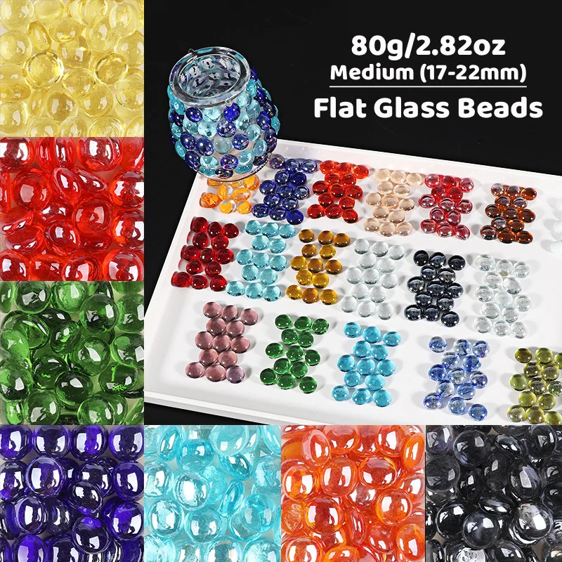 

80g/2.82oz Medium Translucent Glass Beads Flat Round Mosaic Tiles for DIY Art Crafts Material Creamy Irised Colored Transparent
