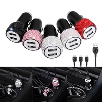 bling dual port usb car charger bling type cmicro usb 3 in 1 multi charging cable white crystal decoration bling car decor set