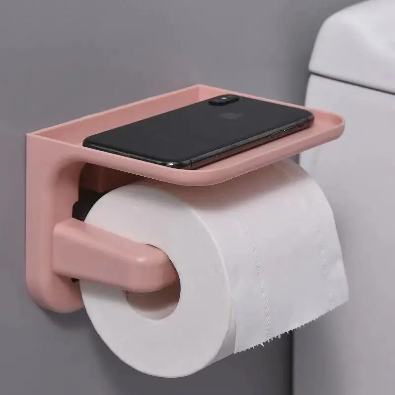 

Wall Mounted white Toilet Paper Holder Tissue Paper Holder Roll Holder With Phone Storage Shelf Bathroom Accessories