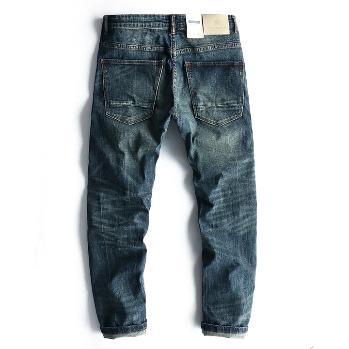 Новинка Весна 2021 синие потертые джинсы с эффектом усов мужские Модные эластичные