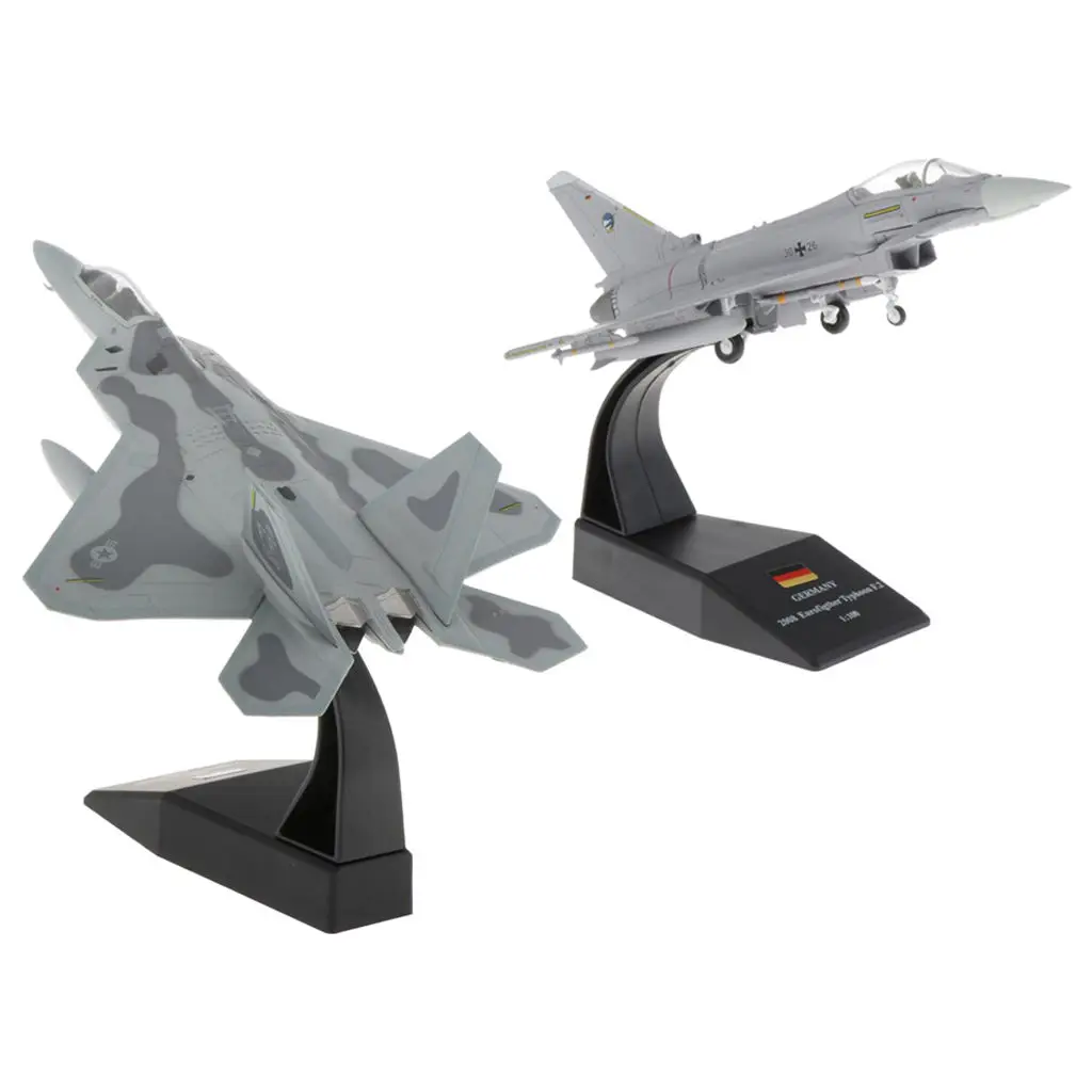 

2 Pieces 1/100 F-22 Fighter Plane + EF2000 Military Plane Room Ornaments for Friends Gifts