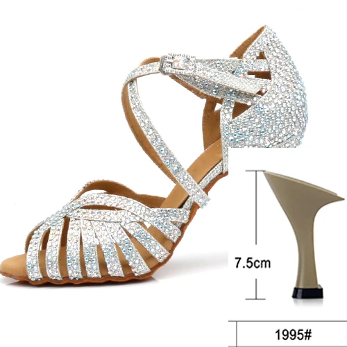 silver heel 7.5cm WUXIJIAO/туфли для латинских танцев; женские туфли на высоком каблуке; черные Серебристые золотистые блестящие удобные туфли для сальсы; вечерние туфли для сальсы - Цвет: silver heel 7.5cm