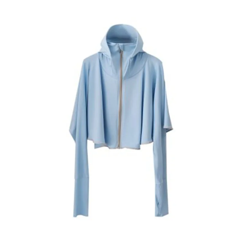 

Summer Long Sleeve Ice silk Women Sun Protective Hooded Female Outwear Sunscreen Windbreaker Anti-UV Breathable Zipper Jacket