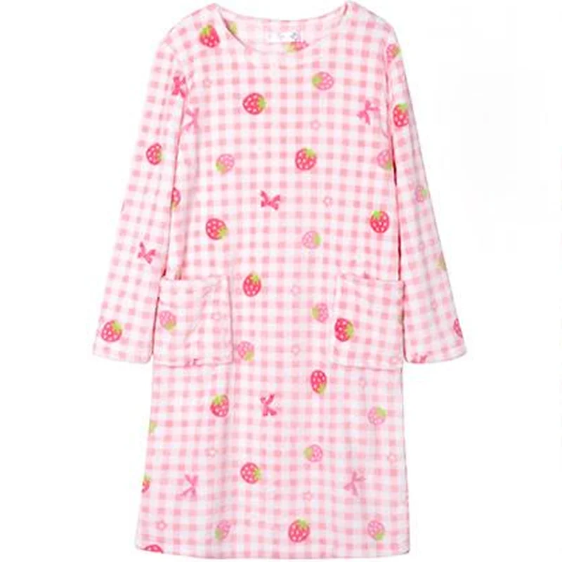

Women Nightgowns Flannel Velvet Warm Sweet Homewear High Quality Printed Fashion Leisure O-neck Elegant Retro Soft Knee-length