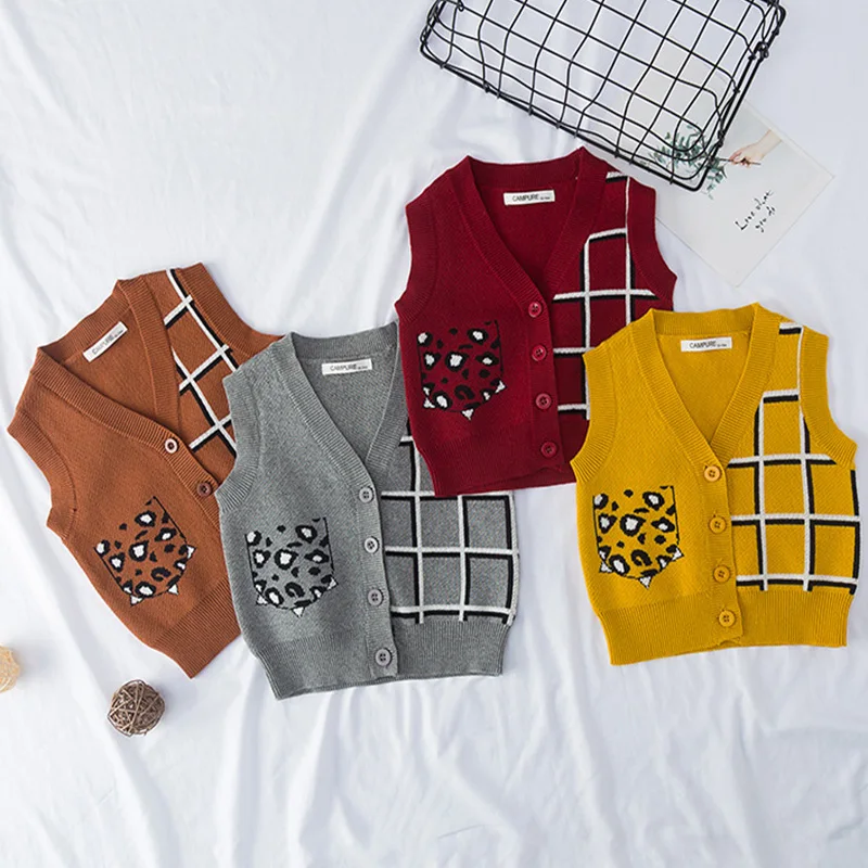 Детский вязаный жилет для мальчиков и девочек модный с V-образным вырезом в