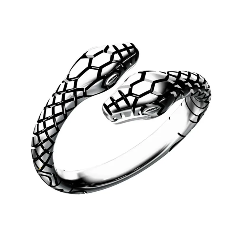 

Vintage Double Snake Head Thai Silver Ladies Finger Rings Jewelry Unisex Open Adjustable Size Ring Man