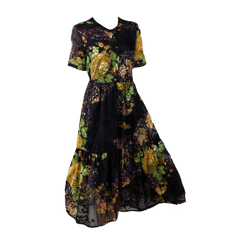 

Summer black Floral Beach Chiffon Midi Dress 2021 Vintage Casual S-3XL Plus Size Vacation Dress elegant Women Party Vestidos