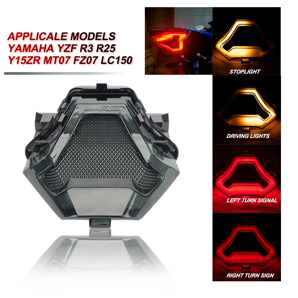 

Modified Taillight With LED Turn Signals Super Bright For YZF R3 R25 Y15ZR MT07 FZ07 LC150 Motorcycle Brake Light Led Tail Lamp