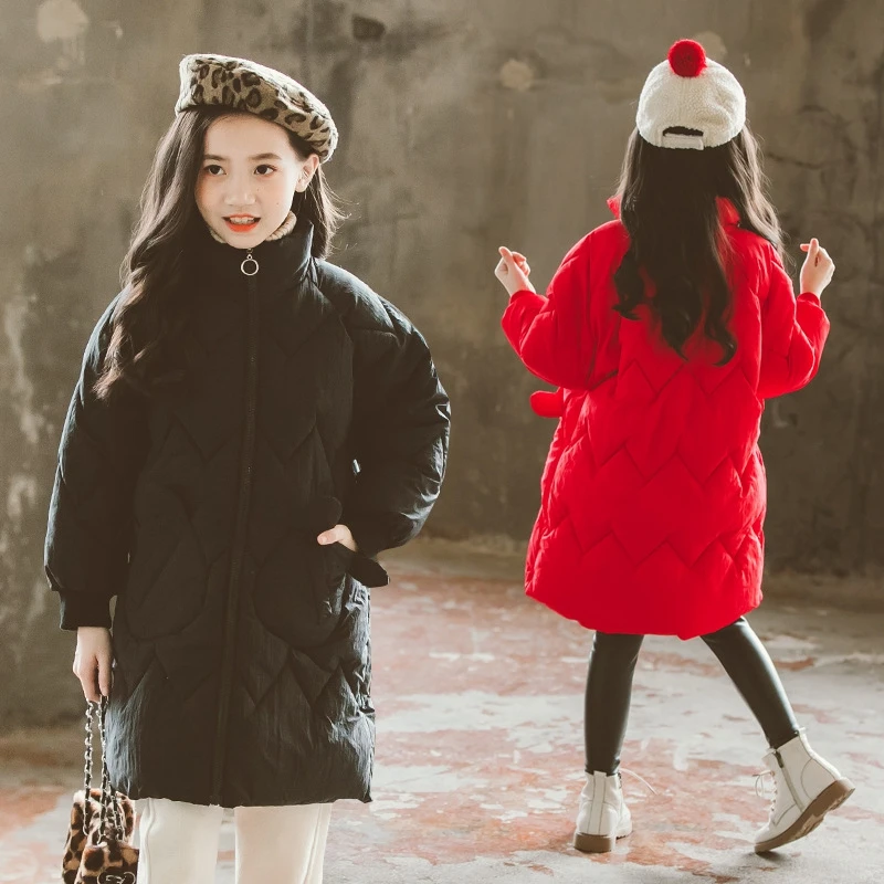 Пуховик для девочек из хлопка зимнее детское хлопковое Стеганое пальто Корейская утепленная одежда средней