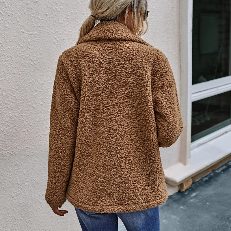 

Women Coats Autumn Winter Warm Jackets Long Sleeve Fashion Button Collar Pocket Female Rocking Velvet Tops Plus Size