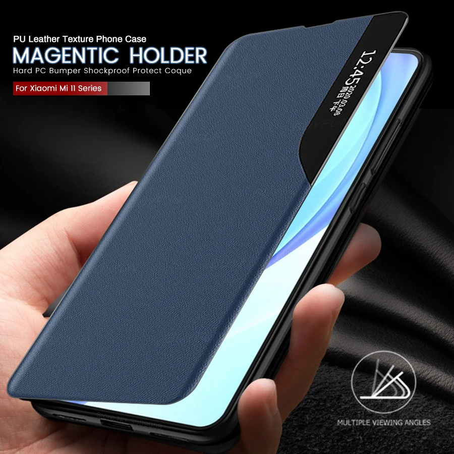 Mi 11 Lite чехол из ПУ искусственной кожи с умным окном просмотра магнитной застежкой