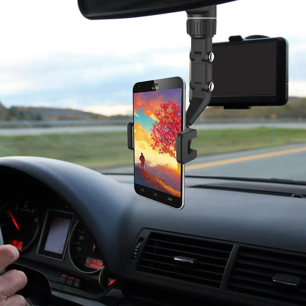 new adjustable phone holder universal stable clip for car rearview mirror multi function lazy bracket easy to install phone rack free global shipping