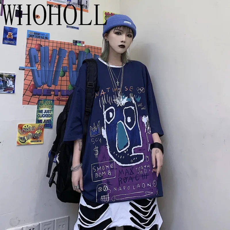 

Футболка с коротким рукавом для мужчин и женщин, свободная футболка с мультяшным принтом в стиле Харадзюку, топ для влюбленных, весна-лето ...