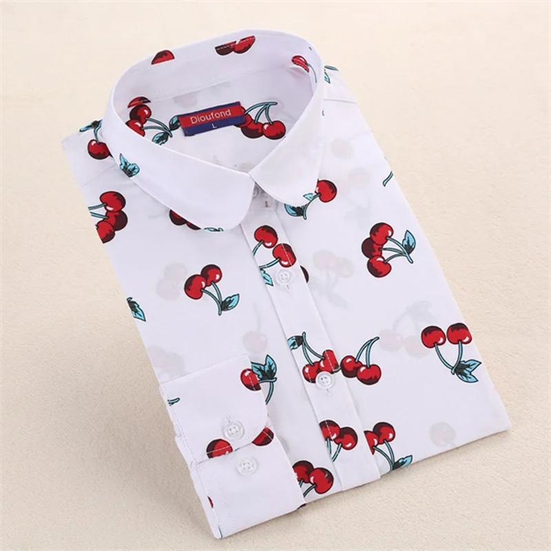 Cherry Dioufond, Цветочная женская блузка, хлопок, Повседневный, цветочный светильник, Винтажная летняя женская рубашка, модная, размера плюс, топы, 5xl, женская рубашка - Цвет: Cherry