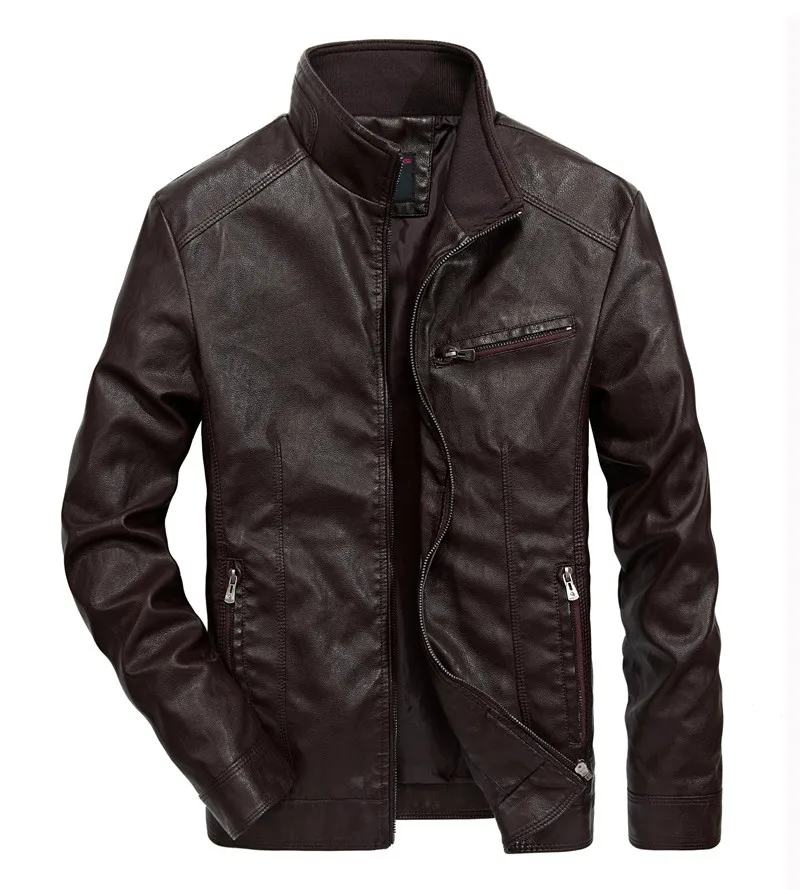 

new winter men's leather motorcycle jacket plus velvet jacket men windproof PU leather collar solid color coat M-5XL