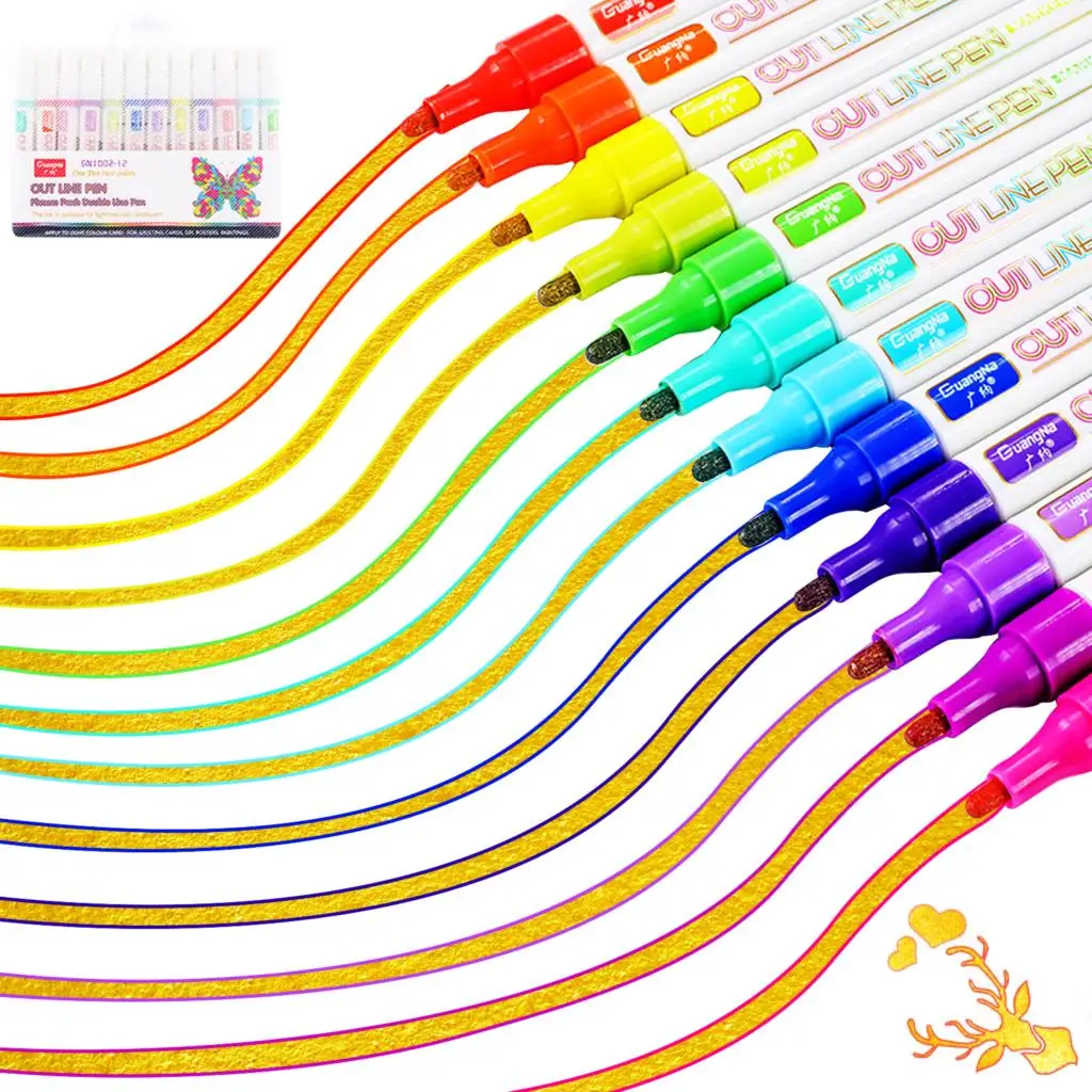 

1 Набор/12 цветов, двусторонние маркеры, Перманентная авторучка